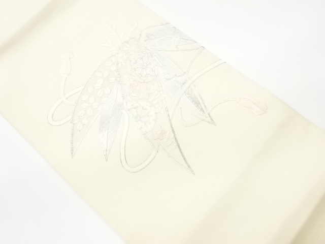 JAPANESE KIMONO / VINTAGE FUKURO OBI / EMBROIDERY / AUTUMN FLOWER & BAMBOO GRASS